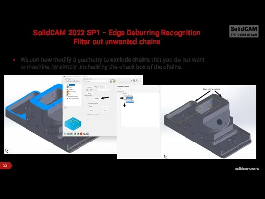 SolidCAM 2022 SP1 – Edge Deburring Recognition Filter out unwanted chains