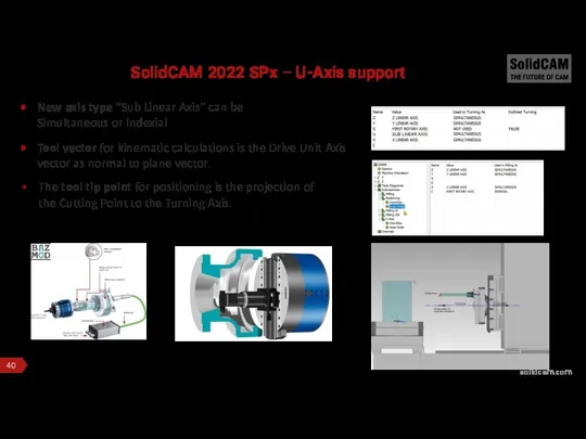 SolidCAM 2022 SPx – U-Axis support New axis type “Sub Linear