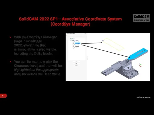 SolidCAM 2022 SP1– Associative Coordinate System (CoordSys Manager) With the CoordSys