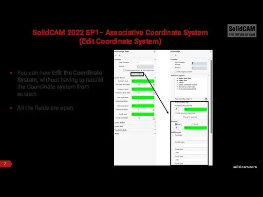 SolidCAM 2022 SP1– Associative Coordinate System (Edit Coordinate System) You can