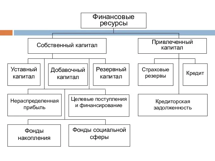 Финансовые ресурсы Собственный капитал Привлеченный капитал Уставный капитал Добавочный капитал Резервный