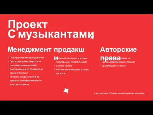 Проект С музыкантами Производство песен и музыки популярными композиторами Съемка клипов