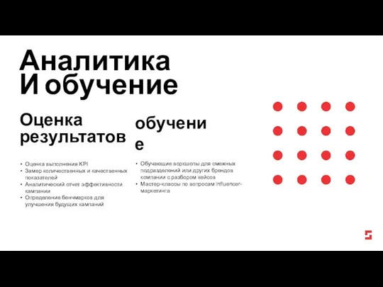 Аналитика И обучение Оценка выполнения KPI Замер количественных и качественных показателей