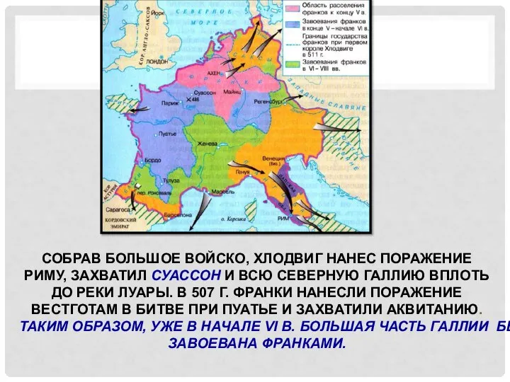 СОБРАВ БОЛЬШОЕ ВОЙСКО, ХЛОДВИГ НАНЕС ПОРАЖЕНИЕ РИМУ, ЗАХВАТИЛ СУАССОН И ВСЮ