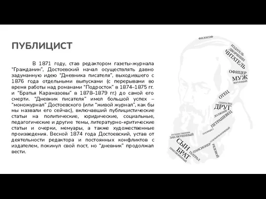 ПУБЛИЦИСТ В 1871 году, став редактором газеты-журнала “Гражданин”, Достоевский начал осуществлять