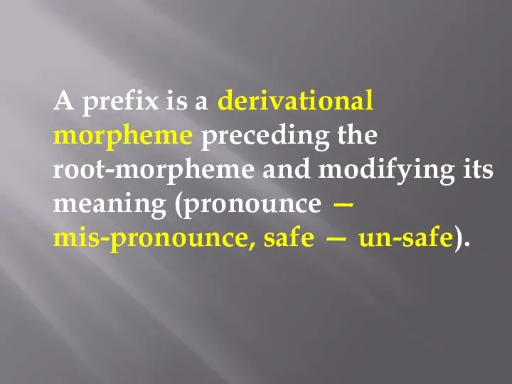 A prefix is a derivational morpheme preceding the root-morpheme and modifying