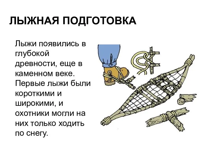 ЛЫЖНАЯ ПОДГОТОВКА Лыжи появились в глубокой древности, еще в каменном веке.