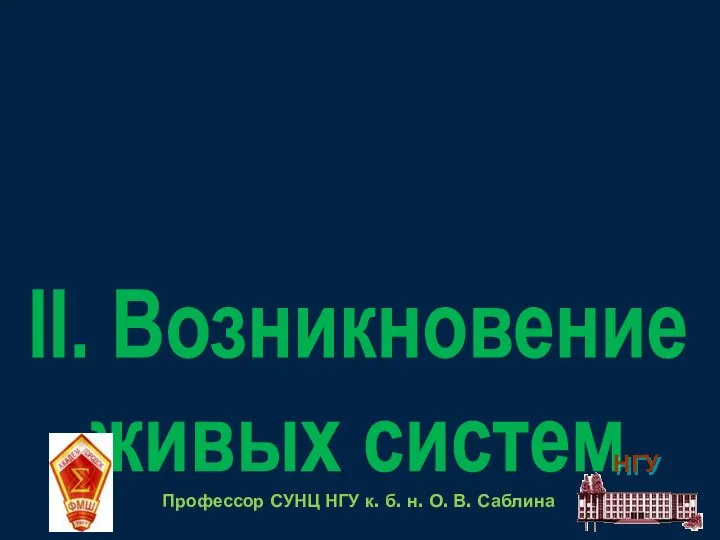 Самоорганизация II. Возникновение живых систем живых систем