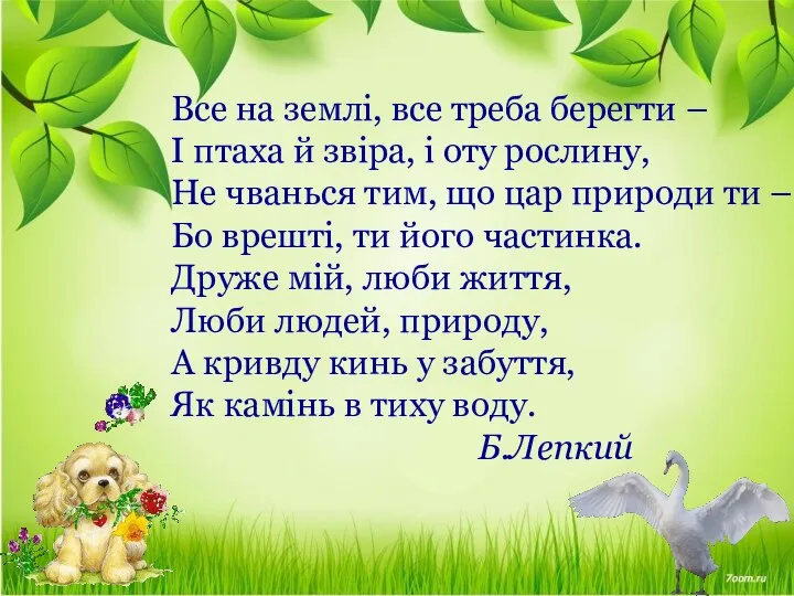 Все на землі, все треба берегти – І птаха й звіра,