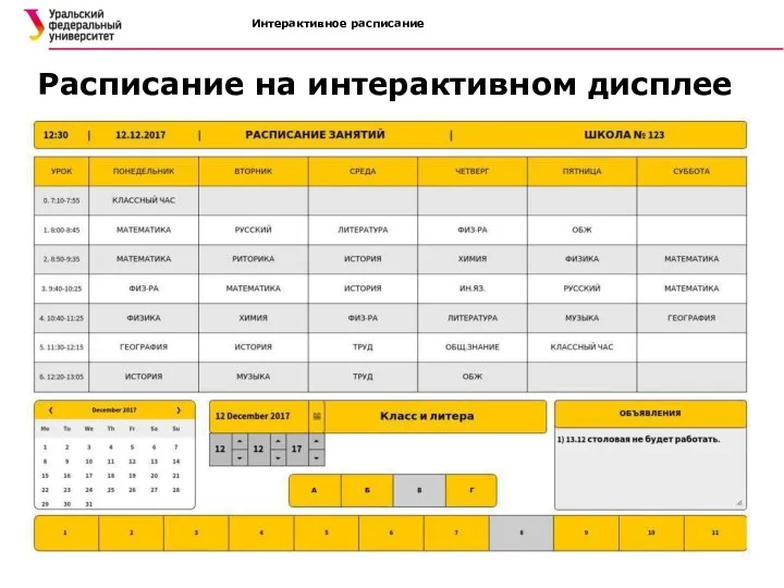 Расписание на интерактивном дисплее Интерактивное расписание