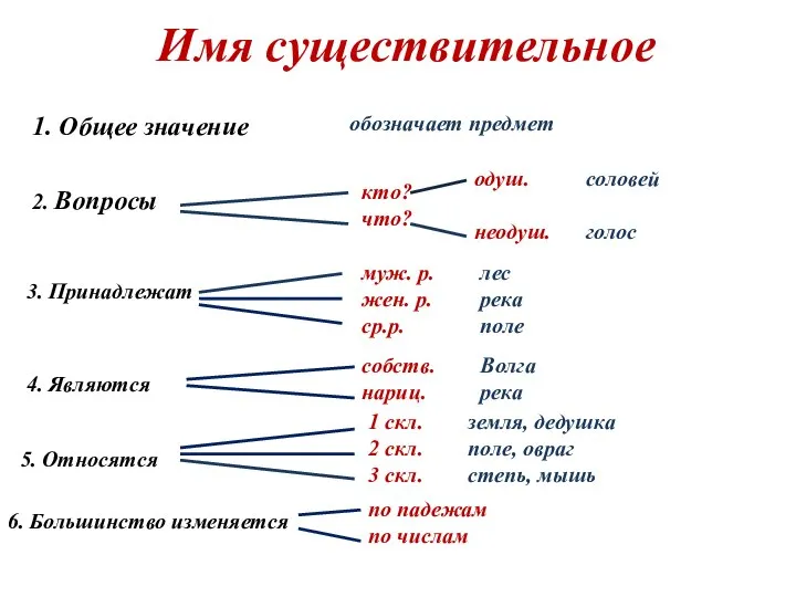 Имя существительное 1. Общее значение обозначает предмет 2. Вопросы кто? что?