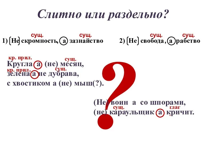 ? Слитно или раздельно? 1) Не скромность а зазнайство 2) Не