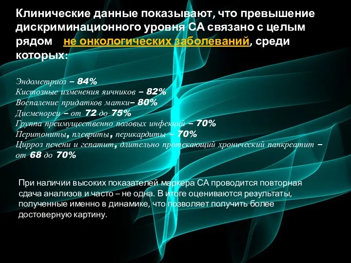 Клинические данные показывают, что превышение дискриминационного уровня СА связано с целым