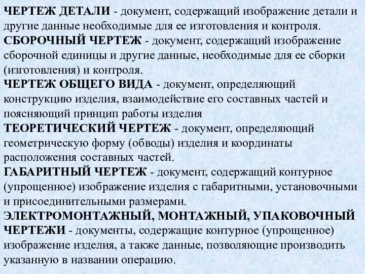 ЧЕPТЕЖ ДЕТАЛИ - документ, содеpжащий изобpажение детали и дpугие данные необходимые