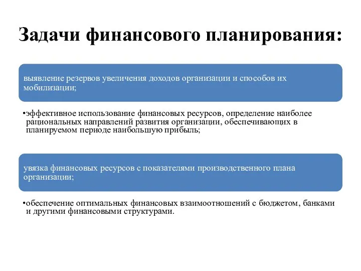 Задачи финансового планирования: выявление резервов увеличения доходов организации и способов их