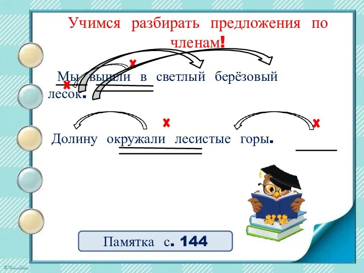 Учимся разбирать предложения по членам! Памятка с. 144 Мы вышли в