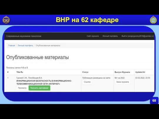 68 ВНР на 62 кафедре