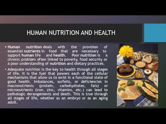 HUMAN NUTRITION AND HEALTH Human nutrition deals with the provision of