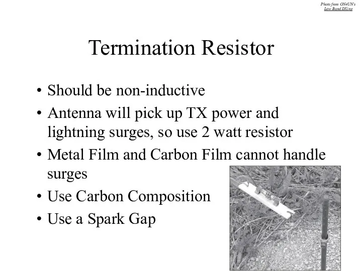 Termination Resistor Should be non-inductive Antenna will pick up TX power