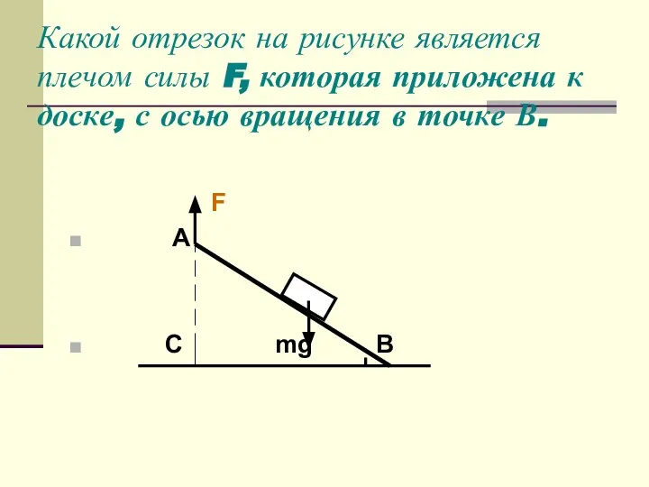 Какой отрезок на рисунке является плечом силы F, которая приложена к