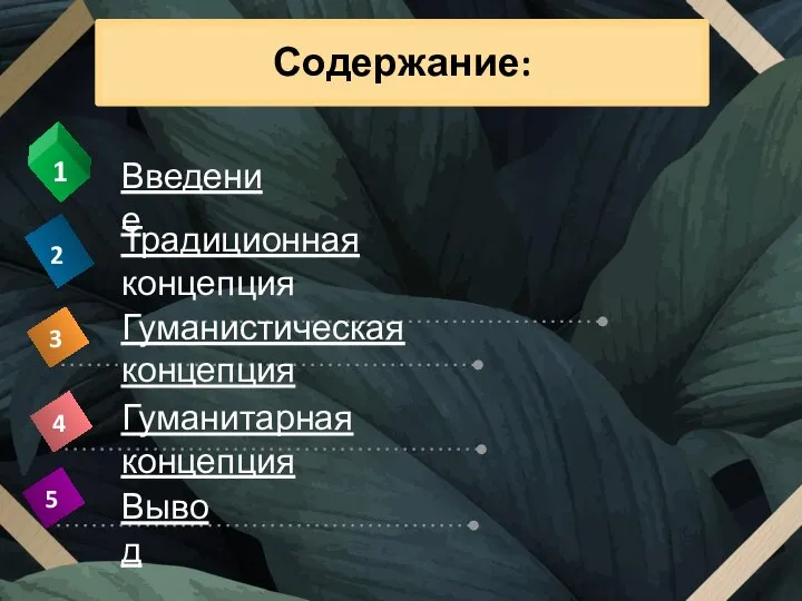 Содержание: 1 Введение Традиционная концепция Гуманистическая концепция Гуманитарная концепция Вывод