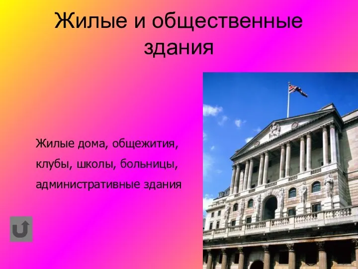 Жилые и общественные здания Жилые дома, общежития, клубы, школы, больницы, административные здания