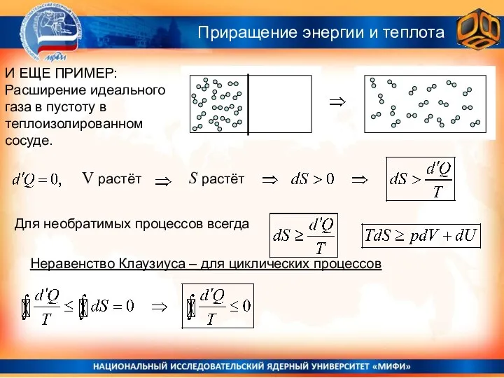 И ЕЩЕ ПРИМЕР: Расширение идеального газа в пустоту в теплоизолированном сосуде.