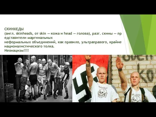 СКИНХЕДЫ(англ. skinheads, от skin — кожа и head — голова), разг.