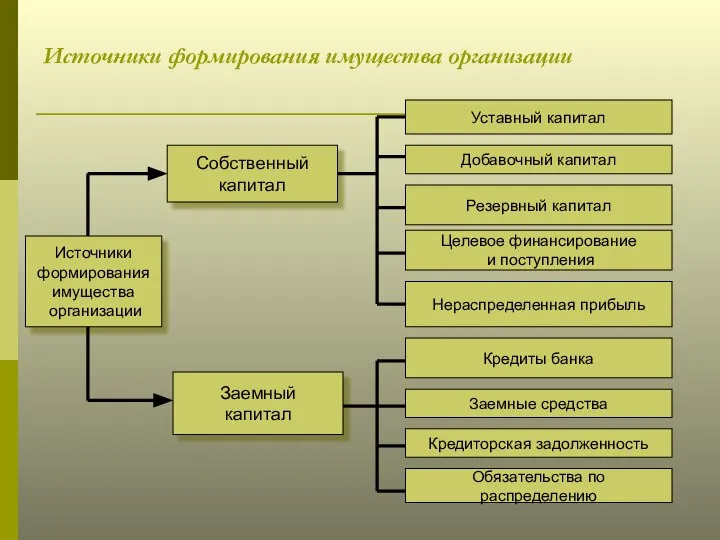 Источники формирования имущества организации Источники формирования имущества организации Заемный капитал Собственный