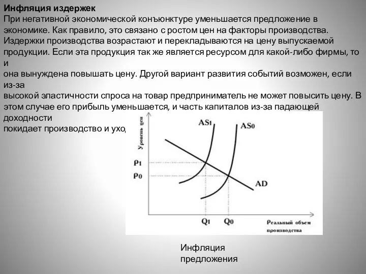 Инфляция издержек При негативной экономической конъюнктуре уменьшается предложение в экономике. Как