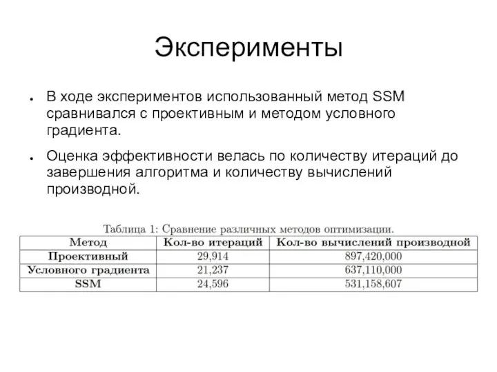 Эксперименты В ходе экспериментов использованный метод SSM сравнивался с проективным и