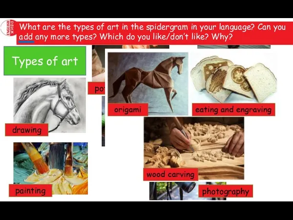 What are the types of art in the spidergram in your