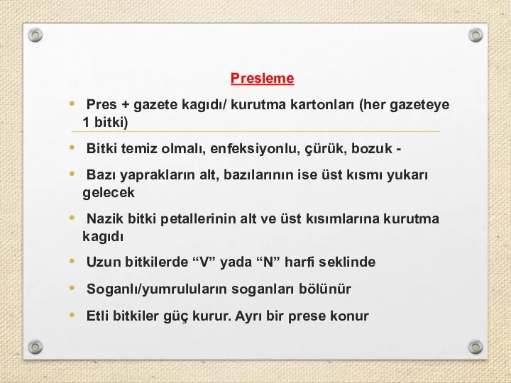 Presleme Pres + gazete kagıdı/ kurutma kartonları (her gazeteye 1 bitki)