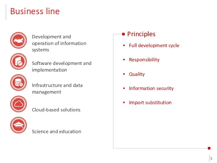 Business line Development and operation of information systems Software development and