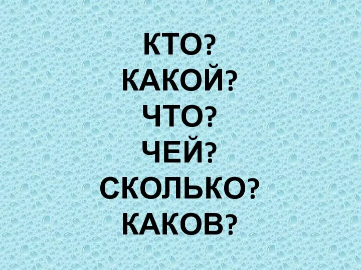 КТО? КАКОЙ? ЧТО? ЧЕЙ? СКОЛЬКО? КАКОВ?