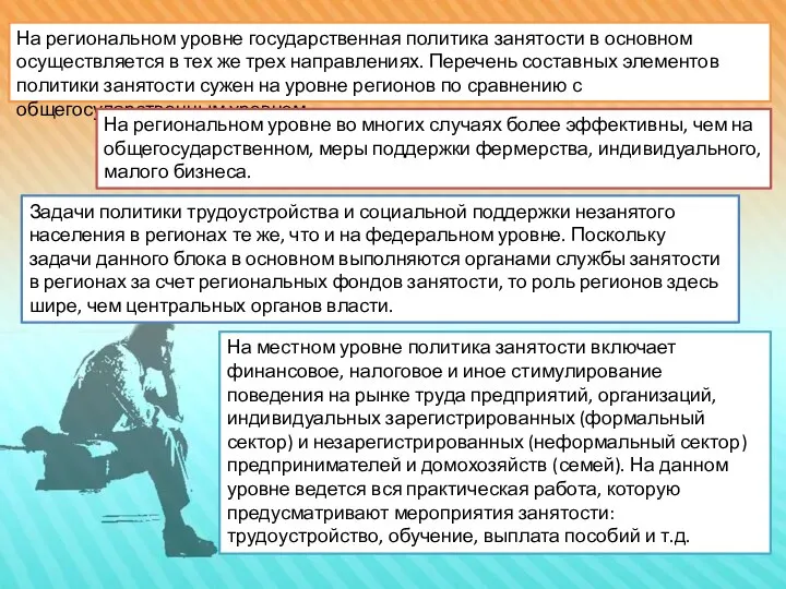 На региональном уровне государственная политика занятости в основном осуществляется в тех