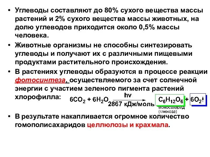 Углеводы составляют до 80% сухого вещества массы растений и 2% сухого