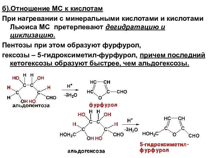 б).Отношение МС к кислотам При нагревании с минеральными кислотами и кислотами