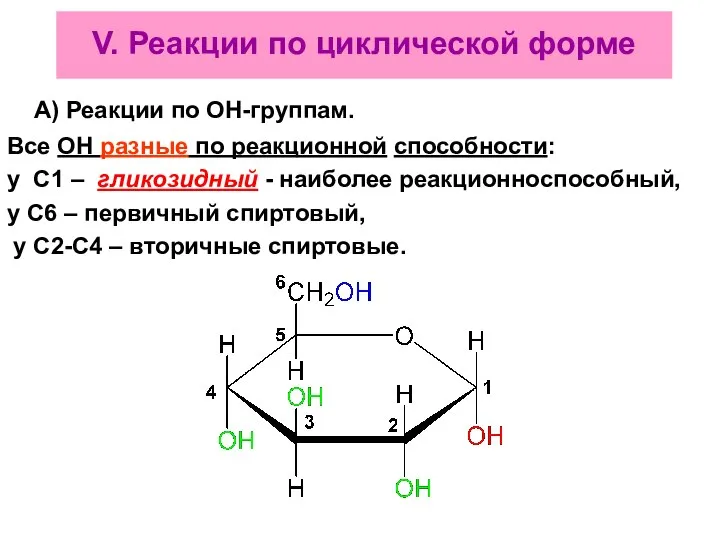V. Реакции по циклической форме А) Реакции по ОН-группам. Все ОН