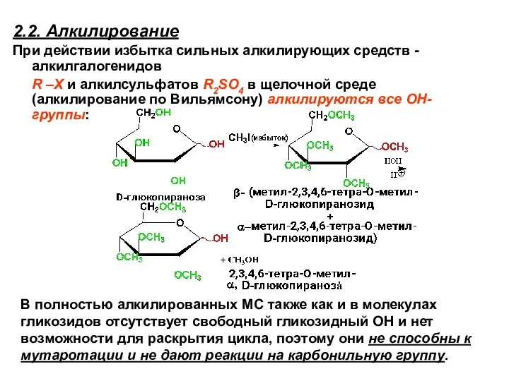 2.2. Алкилирование При действии избытка сильных алкилирующих средств - алкилгалогенидов R