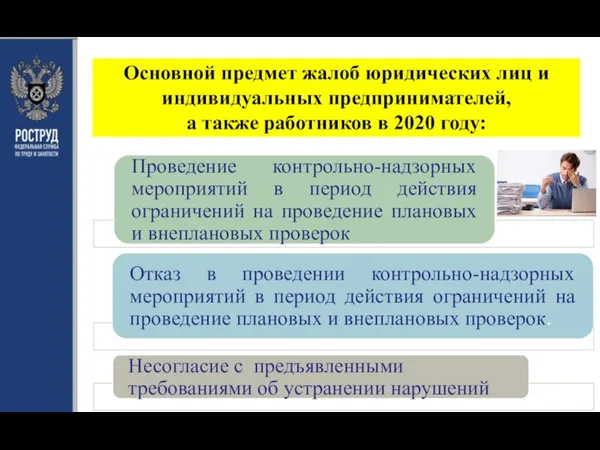 Основной предмет жалоб юридических лиц и индивидуальных предпринимателей, а также работников в 2020 году: