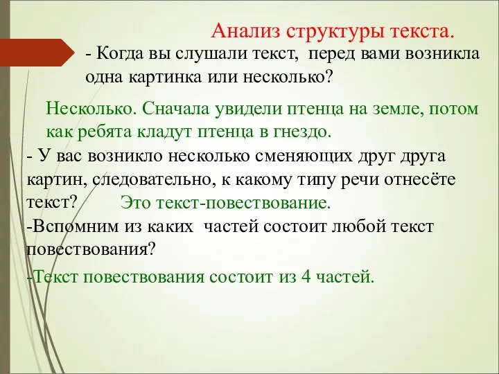 Анализ структуры текста. - Когда вы слушали текст, перед вами возникла