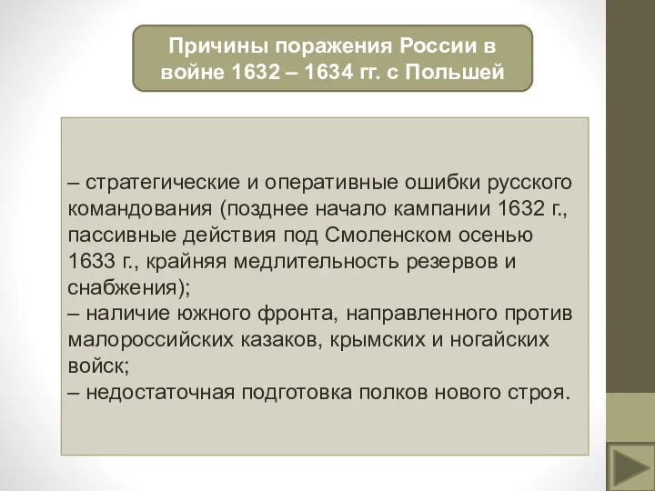 Причины поражения России в войне 1632 – 1634 гг. с Польшей