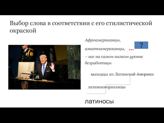 Выбор слова в соответствии с его стилистической окраской Афроамериканцы, азиатоамериканцы, ...