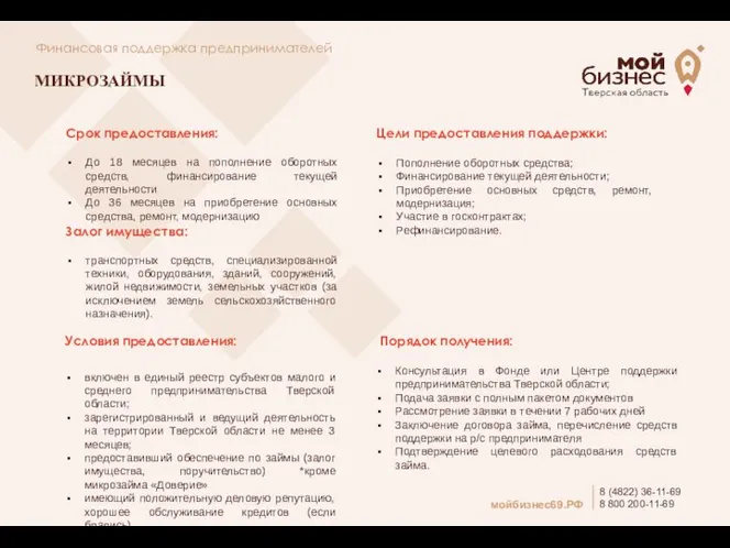 Срок предоставления: До 18 месяцев на пополнение оборотных средств, финансирование текущей