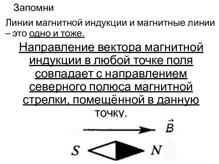 Запомни Линии магнитной индукции и магнитные линии – это одно и