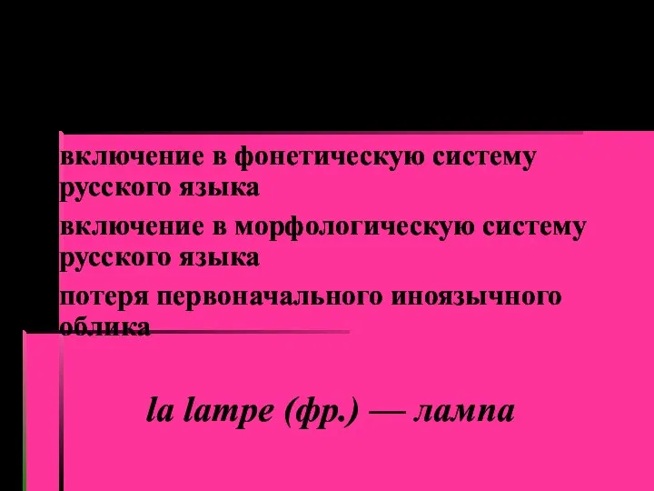 Освоение заимствованных слов: включение в фонетическую систему русского языка включение в