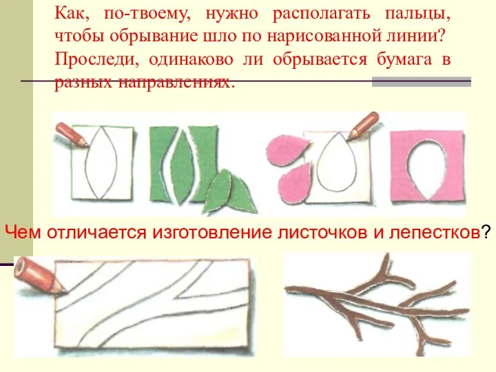 Как, по-твоему, нужно располагать пальцы, чтобы обрывание шло по нарисованной линии?