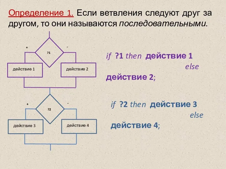 Определение 1. Если ветвления следуют друг за другом, то они называются