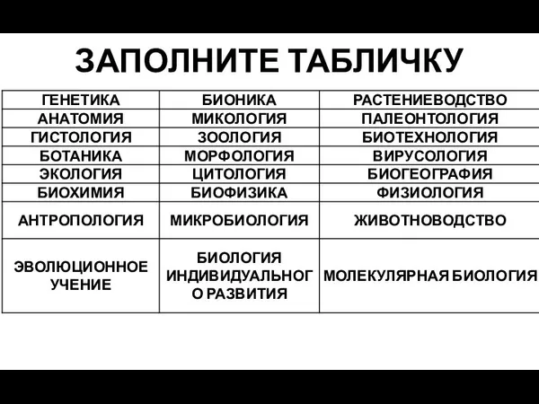 ЗАПОЛНИТЕ ТАБЛИЧКУ